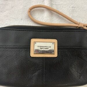 Tignanello Black and Tan Leather Wristlet